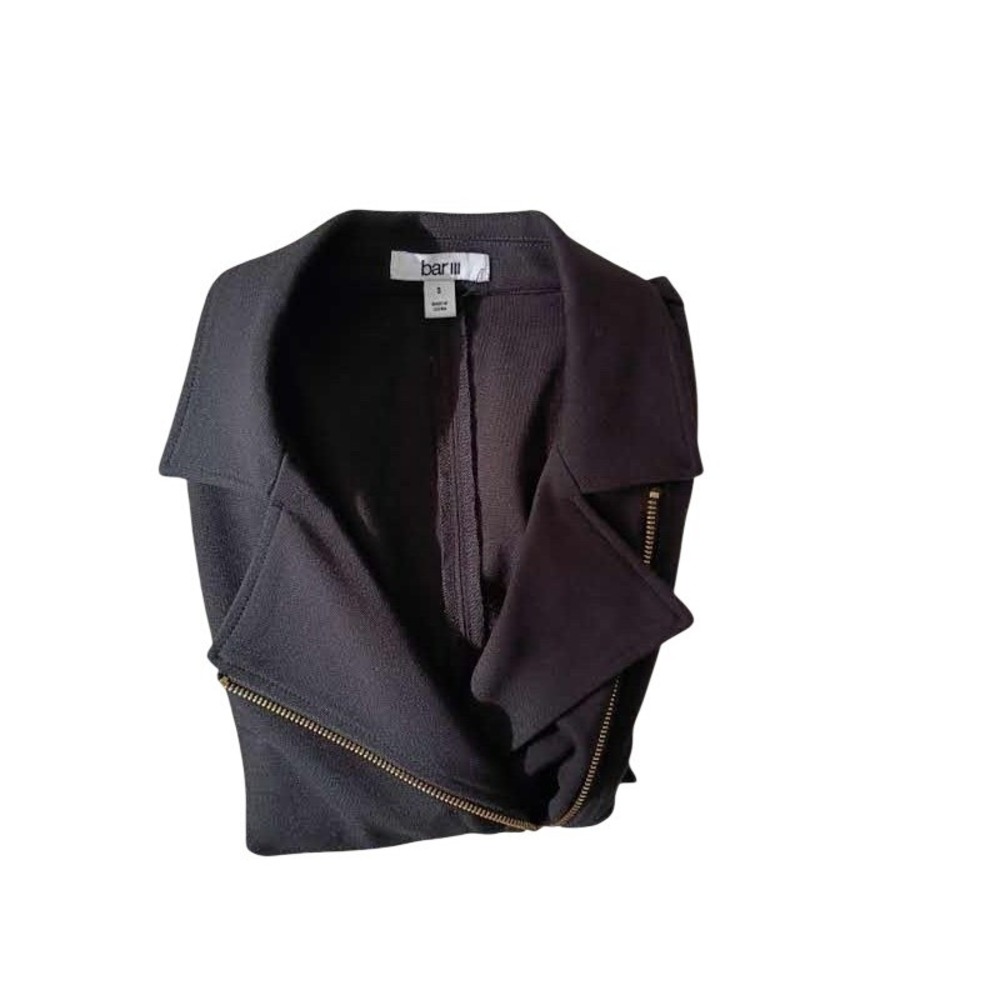 bar III Black Asymmetrical Zipper Moto Jacket‎ Blazer Style Size Small - Picture 7 of 15